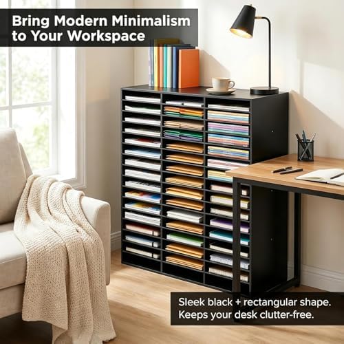 48 Slots Literature Organizer, 48 Office Mail Sorter Organizer, Compartments Desktop File Sorter Mail Center Paper Storage Cabinet, 16 Layer Mail Sorter Organizer (Black, 31.5 x 12 x 37.8 inch) - Image 3