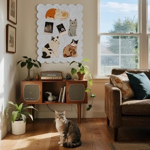 Lightomorrow Scalloped Bulletin Board, 36 x 24 Inches Felt Pin Board - Decorative Cork Alternative for Wall, Foldable Picture Self-Adhesive Vision Prayer Board with 20 Pushpins - Light Gray - Image 6