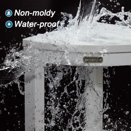 KaimuBench Corner Shower Stool for Inside Shower Waterproof, Poly Lumber Bathroom Shower Corner Bench Seat, Plastic Shower Chair Seat, Shower Shaving Foot Rest with Adjustable Feet, Non-Slip, White - Image 6