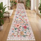 DUKINO 2.6x14 Washable Runner Rug, Floral Non Slip Long Runner Rug, Beige by DUKINO