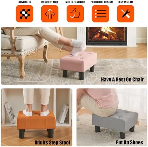 BRIAN & DANY Small Foot Stool, Linen Foot Stools with Legs, Stable Small Footstool for Living Room, Light Gray - Image 6