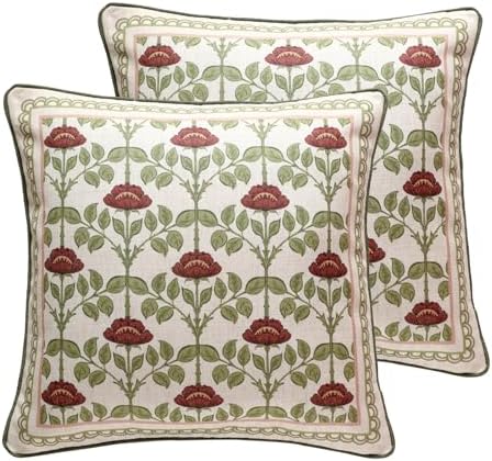 ISAENNE Elegant French Linen Throw Pillow Cover,Set of 2,18"x18"-Estonia D by Isaennehomedecoration