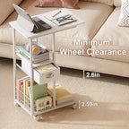 Rolling Side Table with Storage Drawer, White Bedside Table with Wheels, TV Tray for Sofa, Portable Desk on Wheels, Modern Night Stand, Overbed Table for Bedroom, C Shaped End Tables Living Room - Image 6