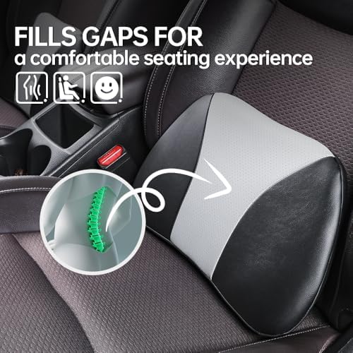 1p Memory Foam Lumbar Support Pillow for car Lower Back Pain Relief - Back Cushion for Driving, Chair Support for Car-Office Chair（Black&Grey） - Image 2