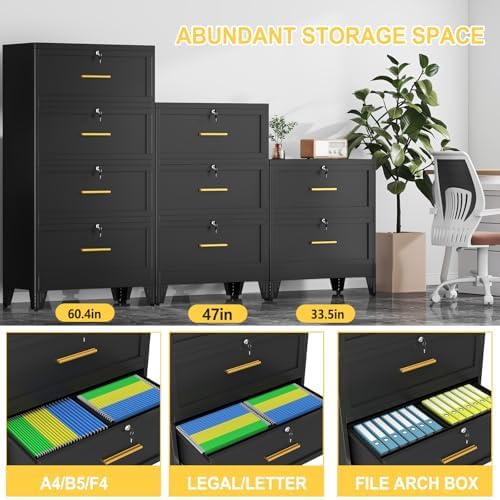 4 Drawer File Cabinet with Lock, Lateral Filing Cabinet for Home Office - Image 4