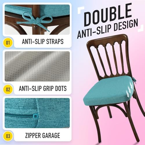 SUNROX Cooling Gel Memory Foam Chair Cushions, 2.6" Thick U-Shaped Dual-Layer Comfort Dining Chair Pads, Non Slip Seat Cushion with Ties for Indoor Kitchen Office 17"x16" Set of 8, Turquoise - Image 6