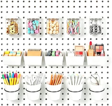 15PCS Pegboard Organizer Accessories, 5 Clear Storage Jars with Lids, 5 Bins and 5 Hanging Cups, Pegboard Containers for Garage, Workshop, Craft Room, Office and Home Organization by Unknown