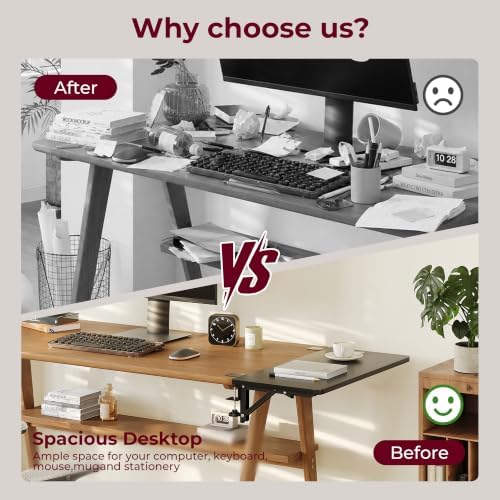 Desk Extender Tray, 16"×12" Clamp-On Arm Rest Shelf, 90° Foldable Computer Elbow Support for Office Home, Space-Saving Keyboard Mouse Tray (Black) - Image 3