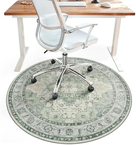 5FT Round Office Chair Mat for Hardwood Floor, Non-Slip Washable Green by BESBLEE