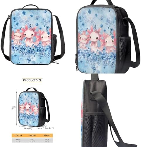 Cartoon Backpack Set of 4 for Girls, Laptop Bags with Portable Lunch Box 4Pcs Sturdy Pencil Case & Cup Sleeve Universal for Preschool Middle School Floral Axolotl - Image 4
