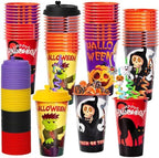 AFZMON 48 Sets Halloween Party Favors Goodie Cups with Lids and Straws Bulk by AFZMON