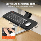 VEVOR Under-Desk Keyboard Tray, Adjustable for Height and Tilt, Slide-Out Design, Spacious 25x9.8 Inch Surface, Ideal for Home and Office Use - Image 3
