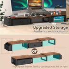 LAND·VOI Heavy Duty Dual Monitor Stand, Holds 2 Screens Up to 27 Inches, Adjustable Length and Angle Monitor Riser, Desk Organizer with Side Pockets and Drawers, Home Office Desk Storage, Rustic Brown - Image 3