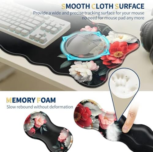 Floral Desk Mat Set,Vintage Flower Keyboard Mouse Pad with Wrist Rest - Image 4
