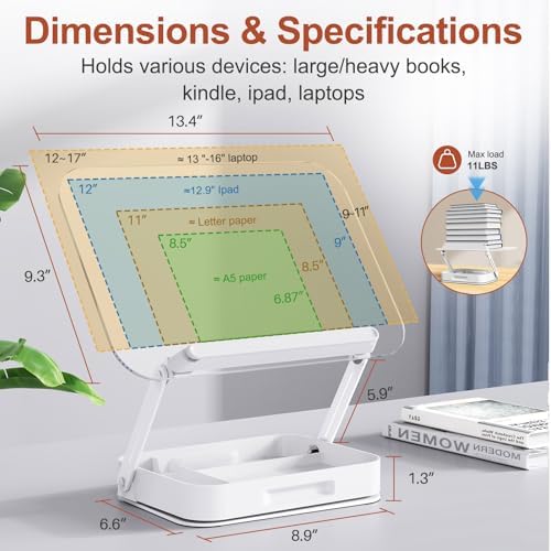 BYMECOST Acrylic Book Stand for Reading, Book Stand with Storage, White - Image 2