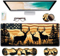 Ergonomic Keyboard Wrist Rest & Mouse Pad Wrist Rest Set, Large XXL Gaming Desk Mat 31.5"x 11.8" with Non-Slip Base, Memory Foam, Easy Typing Pain Relief for Home & Office, American Flag Deer by Unknown