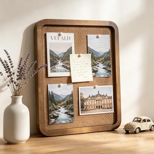 Boho Bulletin Board for Wall, 13" x 17" Aesthetic Rattan Cork Board with Wooden Frame, Decorative Pin Board for Photos, Notes & Vision Boards,Wall Organizer for Bedroom, Dorm & Office - Image 5