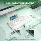 Wireless Keyboard and Mouse Combo, Full-Sized Ergonomic Wave Keys Keyboard with Memory Foam Wrist Rest & Phone Holder, 2.4G Quiet Keyboard Mouse Work Setup for PC Laptop, Office or Home (White) - Image 6