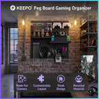 Keepo Peg Board Wall Organizer for Gaming Setup, Pegboard with Adhesives & Screw Mounts, Includes Peg Board Accessories for Gaming Accessories, Tech Storage & Office Organization (Black, 22″×22″) - Image 2