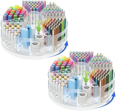 CraftGenes 2 Packs Rotating Clear Acrylic Pen Holder, Marker Organizer by CraftGenesTools