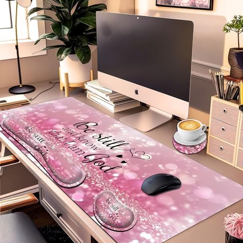 Large Gaming Mouse Pad Set 35.4 x 15.7 with Keyboard Wrist Rest, Wrist Support, and Coaster Memory Foam Smooth Desk Pad Mousepad for Home Office School - Christian Bible - Image 2