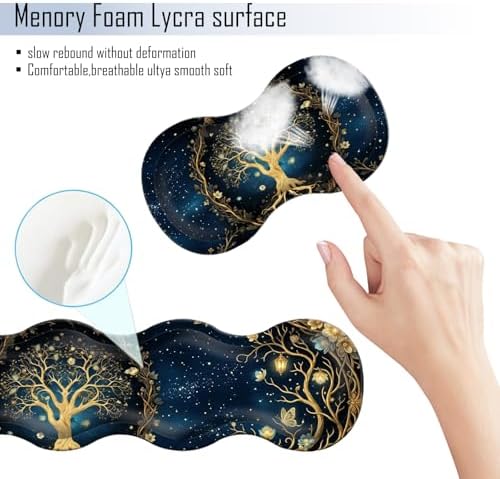 TGFEWYTJYJ Extended Gaming Mouse Pad,Memory Foam Ergonomic Keyboard Mouse Wrist Rest Support Set,Large Desk Mat with Stitched Edges,Non-Slip Base Mousepad Home Office,Aesthetic Tree of Life - Image 5