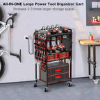 JUNNUJ Power Tool Organizer Cart with Charging Station, 6 FT Cord, Red - Image 6