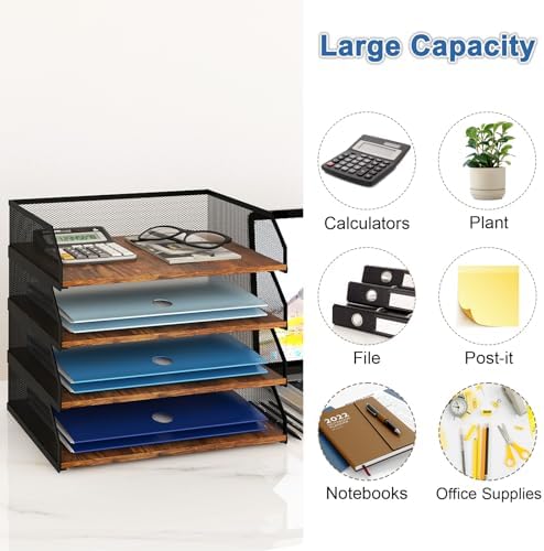 Natwind 4-Tier Stackable Metal Mesh Paper Organizer with Sliding Tray,Retro - Image 4