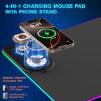 TARKARI Gaming Mouse Pad Wireless Charging - Desk Mat Magnetic Foldable Phone Stand - Image 2