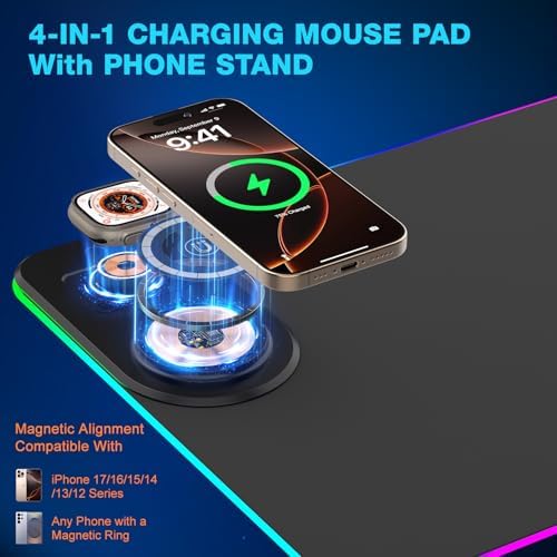 TARKARI Gaming Mouse Pad Wireless Charging - Desk Mat Magnetic Foldable Phone Stand - Image 2