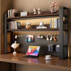 Desk Shelf - Includes a Pegboard and a Free 31-Piece Storage Accessory Set, Desk Hutch, Adjustable Hutch for Home Office Dorm (3-Tier Black Frame + Walnut Board 21.7×9.8×36.6") by Unknown