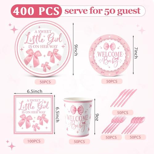 400 Pcs Pink Bows Baby Shower Party Decoration Girl for 50 - Image 3