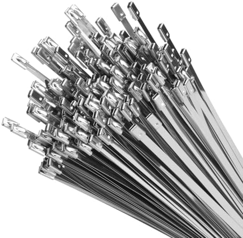 XINGO 8 inch Metal Zip Ties (600 Pack), 304 Stainless Steel Heavy Duty Zip Ties, 300lbs Tensile Strength, Multi-Purpose Self-locking Cable Ties for Exhaust Wrap, Outdoor and Canopy Etc by XINGO