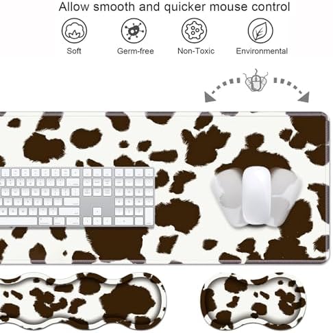 Ergonomic Keyboard Wrist Rest & Mouse Pad Wrist Rest Set, Large XXL Gaming Desk Mat 31.5"x 11.8" with Memory Foam, Easy Typing Pain Relief for Office & Home, Cow Print - Image 4