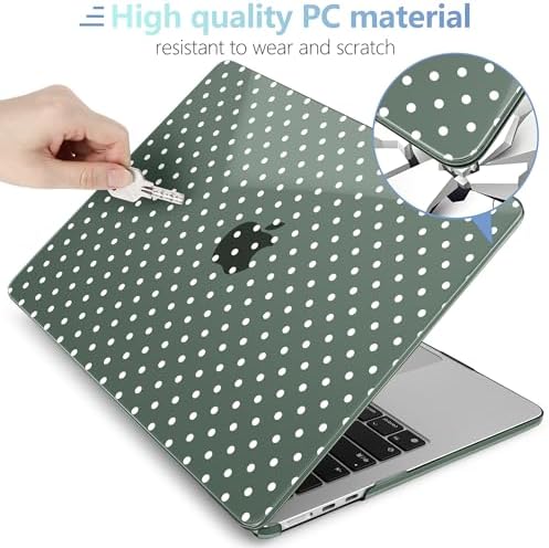MEEgoodo for M5/M4/M3/M2 MacBook Air 15 inch Case 2026 2025 2024 2023, Case Fit Model (A3448/A3241/A3114/A2941) for MacBook Air 15.3 inch, White Polka Dots & Midnight Green - Image 4