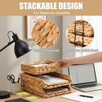 Geelin 3 Pack Water Hyacinth Woven Stackable Letter Paper Tray, Primary - Image 4