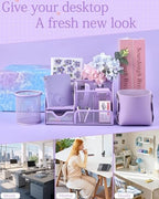 23pc Purple Desk Accessories and Organizers with Mesh Organizer Stapler Tape Dispenser Calculator and a Lot of Office Purple Office Supplies Beautifully Presented in a Gift Box - Image 7