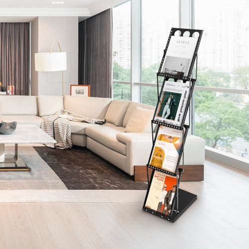 4-Pocket Foldable Magazine & Brochure Display Rack, Portable Literature Stand for Office, Trade Shows and Exhibitions, with Carrying Bag (Black) - Image 3