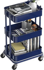 Simple Houseware 3-Tier Utility Cart, Low 24" Height Fits Under Desk, Navy - Image 4