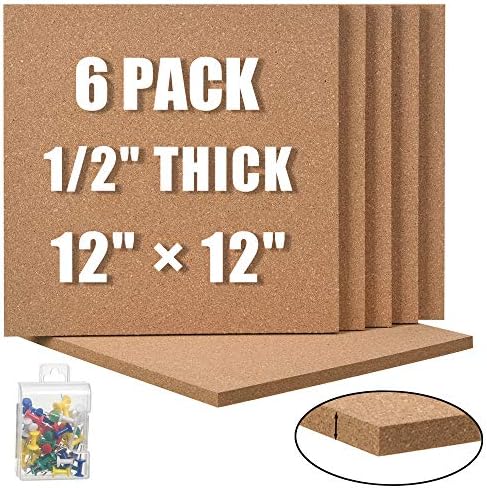 SUNGIFT Cork Board 12"x12" - 1/2 Inch Thick Self-Adhesive Tiles, 6 Pack by SUNGIFT