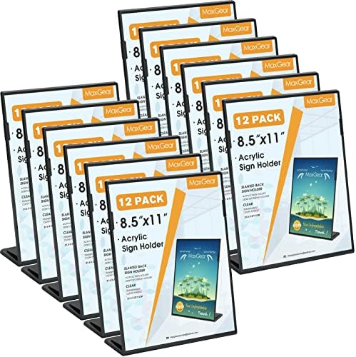 MaxGear Fall Resistant Acrylic Sign Holder 8.5 x 11 Inches 12 Pack by MaxGear