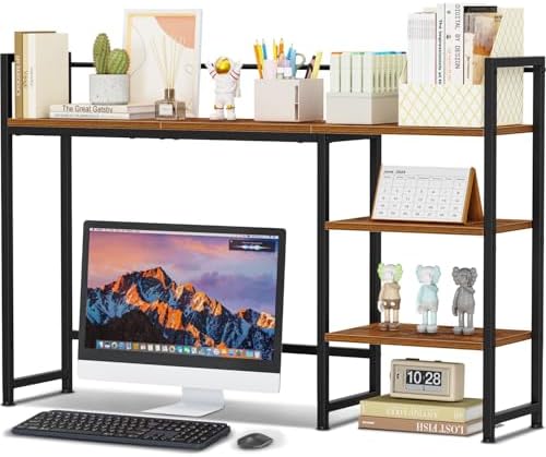 Snughome Desk Shelf, 44.9" Large Desktop Organizer Shelf, Desk Hutch for Computer Monitor, 4 Tier Desk Top Display Rack, Wood Desktop Bookshelf Storage Rack for Home Office Dorm by Snughome