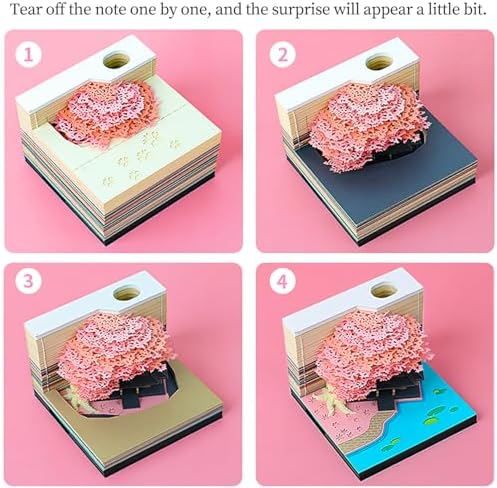 3D Memo Pad 260 Sheets Paper Carving Art 3D Sticky Notes Convenience Post Notes Marriage Tree Kawaii Notepad with Light Pen Holder&Bookmark DIY Creative Gifts - Image 5