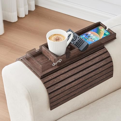 GEHE Detachable Couch Cup Holder, Anti Falling Sofa Arm Tray, Natural Bamboo Sofa Cup Holder More Safe for You Family, Portable Couch Arm Tray Armrest Table for Remote, Snacks, Phone, Drinks by GEHE