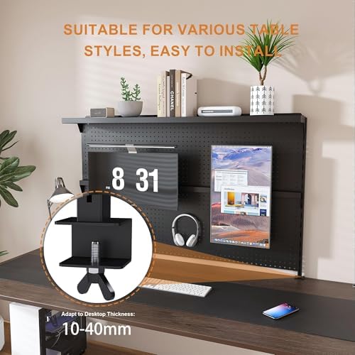 Clamp-On Metal Desk Pegboard with Dual Monitor Stand–No Drilling Needed! 59x35 Inch Steel Privacy Panel with Hooks & Movable Partition, Peg Board Wall Organizer for Gaming & Office - Image 5