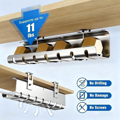 2 Pack No-Drill Under Desk Cable Management Tray 33.8 inch Large Wire Cord Organizers, Cable Management Under Desk for Home and Office No Damage Silver - Image 3