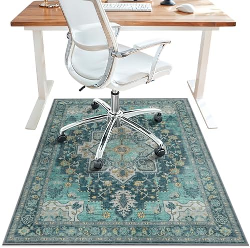36"x60" Office Chair Mat for Hardwood Floor, Non-Slip Washable Turquoise by BESBLEE