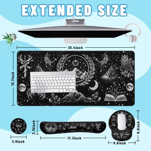 Dark Fantasy Desk Mat Set Magic Gothic Celestial Emblem Large Mouse Pad with Wrist Rest 4in1 Desk Mat for Desktop Ergonomic Computer Desk Arm Wrist Anti-Slip Computer Mouse Pad Home Office Gaming - Image 2