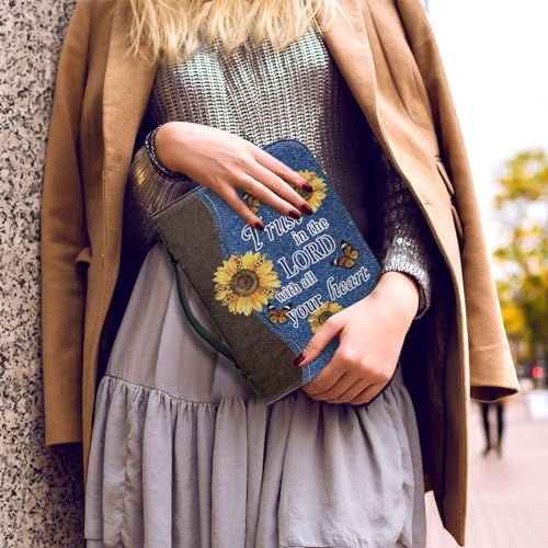 Sunflower Butterfly Bible Cover Case for Women Men Bible Carrying Bag with Zipper Church Bag Large Book Bible Protector, Trust in The Lord with All Your Heart - Image 5