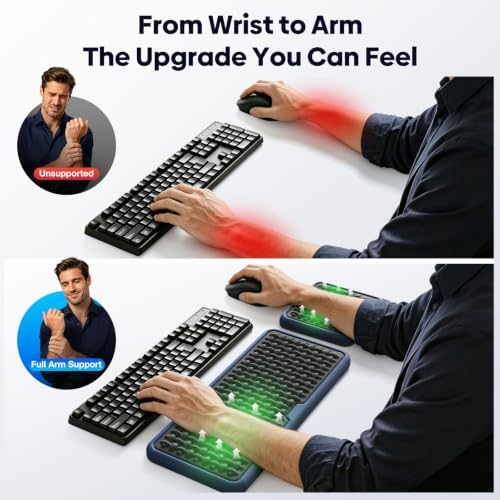 MEKASS Extra Large Wide Wrist Rest Set for Keyboard and Mouse, Ergonomic Memory Foam Wrist Support with Non-Slip Silicone Base, Pain Relief, Desk Cushion for Office, Work, Gaming - Image 2